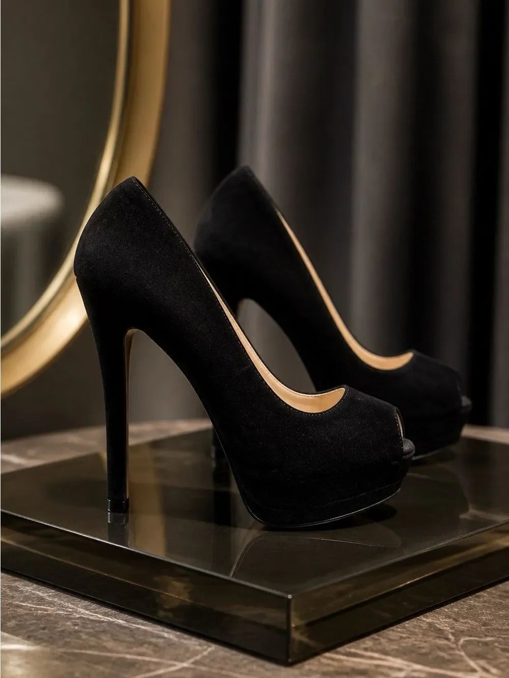 BLACK SUEDE CHARLOTTE RUSSE® PEEP TOE SIZE 8